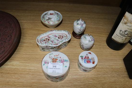A group of late 19th/early 20th century Chinese famille rose boxes and small jars